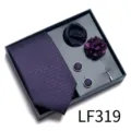 Premium men's purple jacquard tie set with pocket square, cufflinks, and gift box. - Deep Purple Jacquard (LF319)