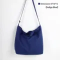 Indigo canvas shoulder bag with adjustable strap, casual large capacity daily tote. - Shoulder Crossbody Tote Bag / 45x36x12cm / Indigo Blue