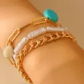 Set de pulseras de cadena de oro multicapa con piedra turquesa estilo bohemio - Estilo Dorado (5851) / Dorado