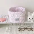 Panier de rangement en tissu dentelle à pois style coréen organisateur de bureau - Rose