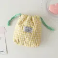 Sac de rangement cosmétique à cordon matelassé à carreaux jaunes style coréen avec patch mignon - Jaune