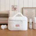 Trousse de maquillage duveteuse, organiseur de toilette en peluche, grande trousse voyage. - Blanc
