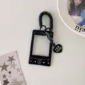 Music player shape 3-inch photocard holder idol protective case with black strap keychain - Elastic Cord Style / Black