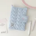 Housse de carnet cœur écossais coréen avec joli patch de dessin animé pour agenda. - Bleu