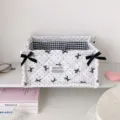 Schattige stippen strik opbergmand desktop organizer esthetische stoffen container doos - Zwart Groot