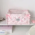 Roze gewatteerde opbergmand met schattige strikjes en stippen, ideaal voor bureau-organisatie. - Roze Groot