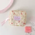 Pochette de maquillage matelassée à motif tulipe écossaise avec joli nœud ruban pour les cosmétiques. - Jaune