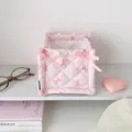 Roze stippen strik stoffen opbergmand, schattige bureau cosmetica organizer. - Roze Klein