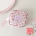 Trousse de maquillage matelassée tulipe à carreaux coréenne avec ruban et joli nœud. - Violet