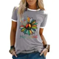 Maglietta da donna vintage hippie soul con stampa grafica e colletto a contrasto maniche corte. - Taglia S / Top / Grigio chiaro