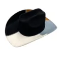 Patchwork suede cowboy hat detail showing multi-color panels and fine stitching craft. - M (56-58cm) / Black Contrast
