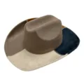 Detailed close-up view of the color-block suede cowboy hat, highlighting fine stitching. - M (56-58cm) / Patchwork Khaki