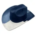 Western cowboy suede colorblock wide brim sun hat chic fashion commute fedora hat - M (56-58cm) / Blue Contrast