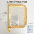 Yellow glitter A5 zipper binder photocard holder album detail view with inner pages - 4-Pocket 160 Slots Zipper Style / Yellow