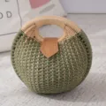 Sac a main rond en paille pour femme tendance sac de plage deté sac en rotin chic casual - 25cmx25cmx18cm / Vert Foncé