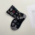 Calcetines media caña negros relieve frutas 3D, calcetines algodón contraste color moda. - Talla única / Negro