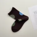 Calcetines marrones de lunares a media pantorrilla para mujer, bonitos calcetines de algodón - Talla única / Café
