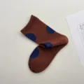 Calcetines de media pantorrilla marrones y azules con lunares para mujer, estilo japonés. - Talla única / Rojo Ladrillo