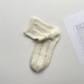 Japanese retro cooling mesh short socks for women, off-white vertical stripe breathable design. - One Size / Milky Yellow