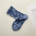 Calcetines retro japoneses con volantes florales para mujer, de algodón muy suave. - Talla única / Azul Niebla