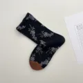 Calcetines de media pantorrilla con estampado floral vintage para mujer, calcetines. - Talla única / Negro