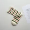 Calcetines mujer rayados vuelta estilo coreano calcetín medio algodón letra retro - Talla única / Blanco