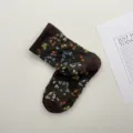 Calcetines de mujer con bordado floral retro, algodón marrón oscuro vintage botánicos casual - Talla única / Café Oscuro