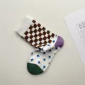 Calcetines medianos de algodón a cuadros color block estilo coreano para mujer, tendencia otoño. - Talla única / Cuadros