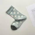 Korean sweet contrast color polka dot women's mid-tube socks, cotton fashion casual autumn winter. - One Size / Aqua Blue