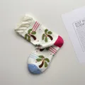 Korean style cute palm tree patterned cotton socks with color block heel, mid-calf casual socks - One Size / White Coconut Tree