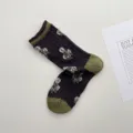 Calcetines florales de rayas verticales vintage, dulce otoño invierno contraste volantes algodón. - Talla única / Burdeos