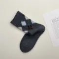 Calcetines de lana a cuadros estilo británico, gruesos y cálidos para otoño e invierno. - Talla única / Gris oscuro