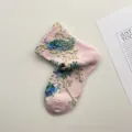 Calcetines rosas de algodón a media pierna con motivos en relieve de pavos reales y flores. - Talla única / Rosa Claro Pavo Real