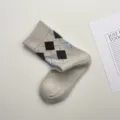 Calzini al polpaccio Argyle da donna autunno inverno caldi misto lana grigio avena color-block comodi - Taglia unica / Albicocca