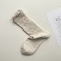 Breathable mesh ruffle lace cotton socks for women, spring summer solid color mid tube socks. - One Size / Khaki