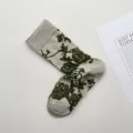 Calcetines florales retro otonio invierno mujer algodon tubo medio transpirable estilo vintage - Talla única / Verde claro