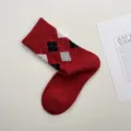 Calze al polpaccio in misto lana argyle rosso vivo, stile vintage accogliente calzini invernali donna. - Taglia unica / Rosso Capodanno