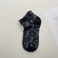 Calcetines cortos relieve floral vintage algodón transpirable estilo casual diario - Talla única / Negro