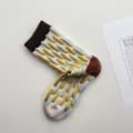 Chaussettes mi-hautes geometriques en relief 3D, chaussettes en coton colorees pour femmes - Taille unique / Ligne