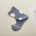 Blue cotton mid-tube socks with white polka dots, cute Japanese style casual daily wear socks. - One Size / Blue