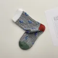 Calcetines de media pantorrilla vintage a rayas florales en relieve para mujer algodón - Talla única / Flor Azul