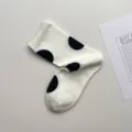 Cute Japanese style white mid-tube socks with black large polka dots for women daily wear. - One Size / White
