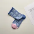 Retro blue pink geometric pattern women mid tube cotton socks spring summer style - One Size / Blue