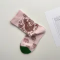 Vintage floral animal pattern women mid-tube socks, cute pink cotton long winter socks. - One Size / Light Pink
