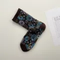 Otoño invierno vintage étnico floral relieve calcetines algodón transpirable mujer - Talla única / Café
