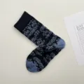 Calcetines de tubo medio con jacquard floral vintage, calcetines retro de algodón negro. - Talla única / Azul Tinta