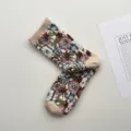 Calcetines de tubo vintage con estampado floral étnico para mujer algodón transpirable - Talla única / Caqui