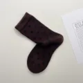 Chaussettes mi-mollet à pois marron, chaussettes en coton d'hiver style japonais doux. - Taille unique / Café Foncé