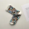 Retro ethnic floral women's mid-calf socks, breathable cotton vintage botanical design. - One Size / White