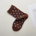 Femmes mignonnes chaussettes marron bleu pois tube moyen coton doux rétro style quotidien - Taille unique / Café Clair